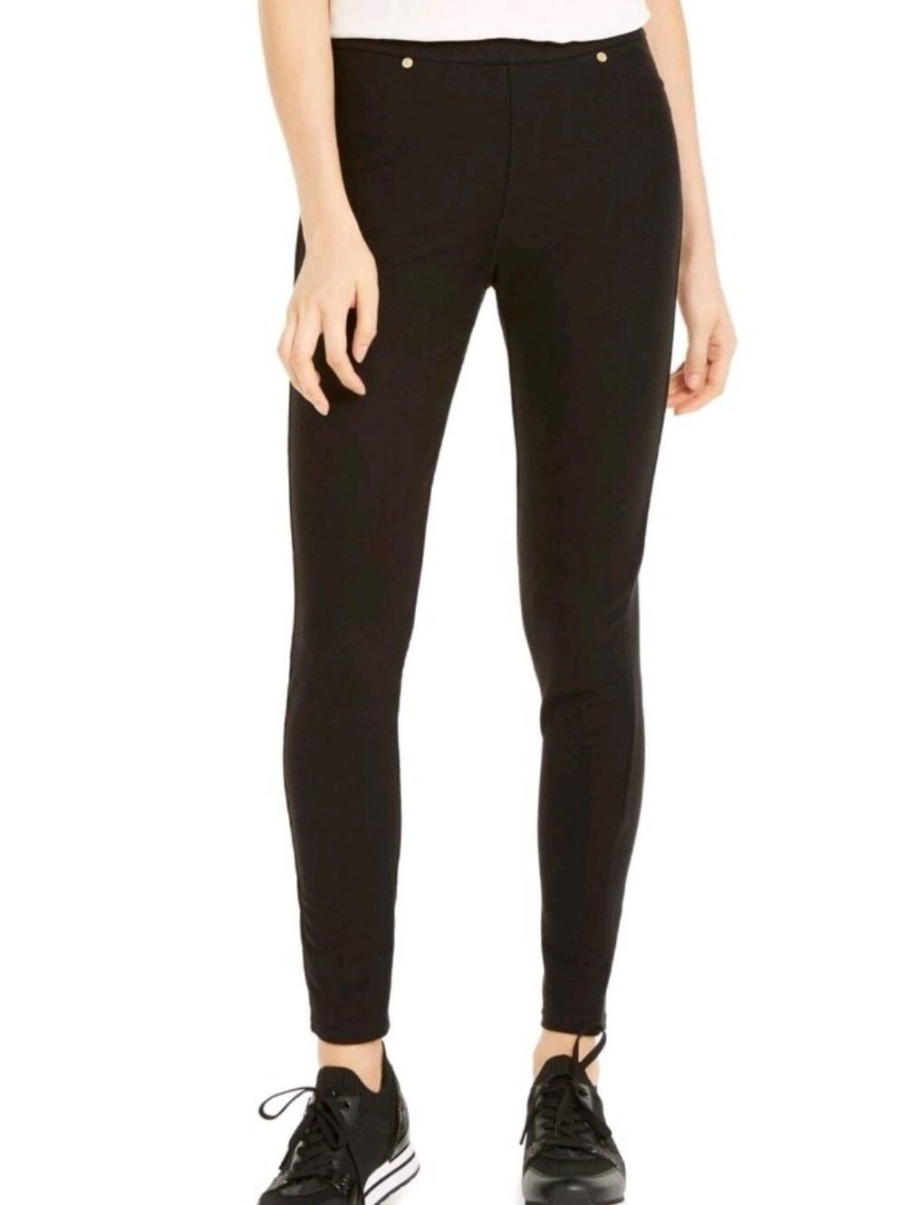 MICHAEL Michael Kors Black Skinny Ponte Ankle Pants Gold Accents Size Small New
